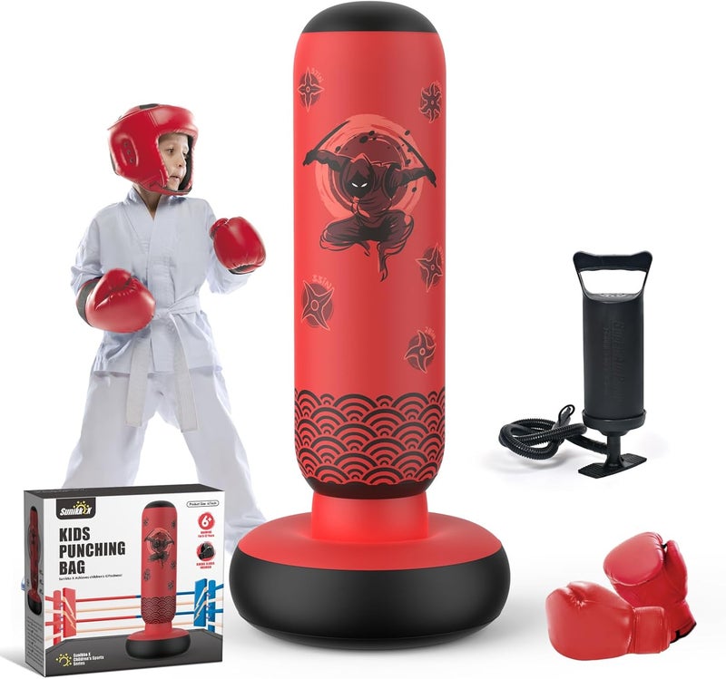 Sunikko X Tall Punching Bag for Kids, Larger 66 Inch Inflatable Stable Boxing Bag for Teens, Ninja Shuriken Toy Gifts for Boys Girls, Boxing Set with Gloves and Pump for Practicing Karate Taekwondo - Image 1
